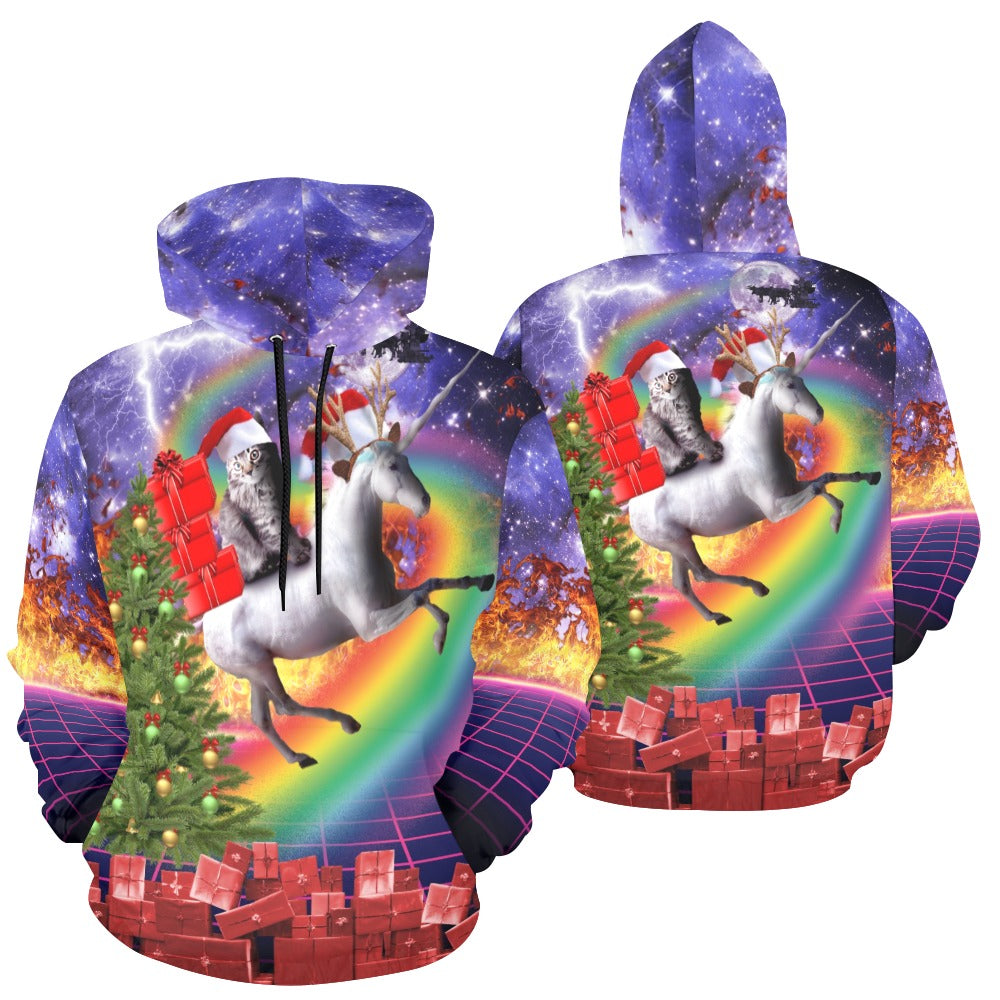 Cat Riding Unicorn Ugly Christmas Sweater Hoodie