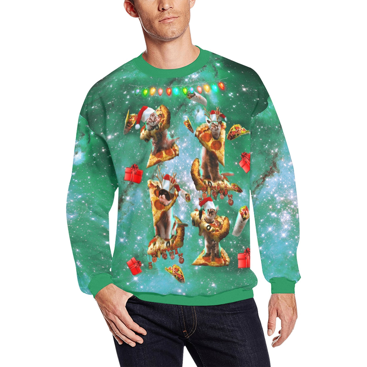 Galaxy Pizza Cat Ugly Christmas Sweater