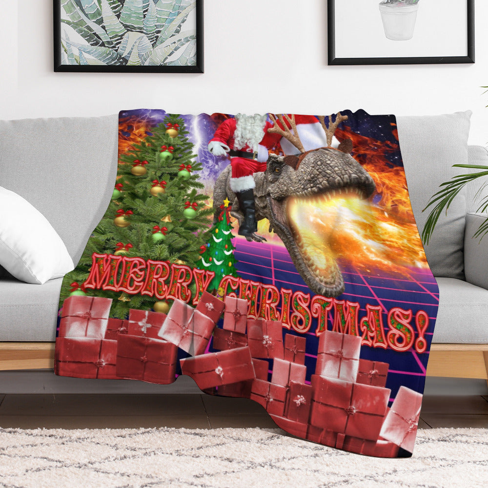Santa Dinosaur Christmas Throw Blanket