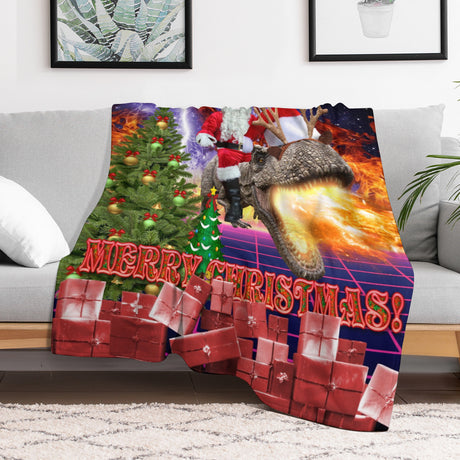 Santa Dinosaur Christmas Throw Blanket – Holiday Gift