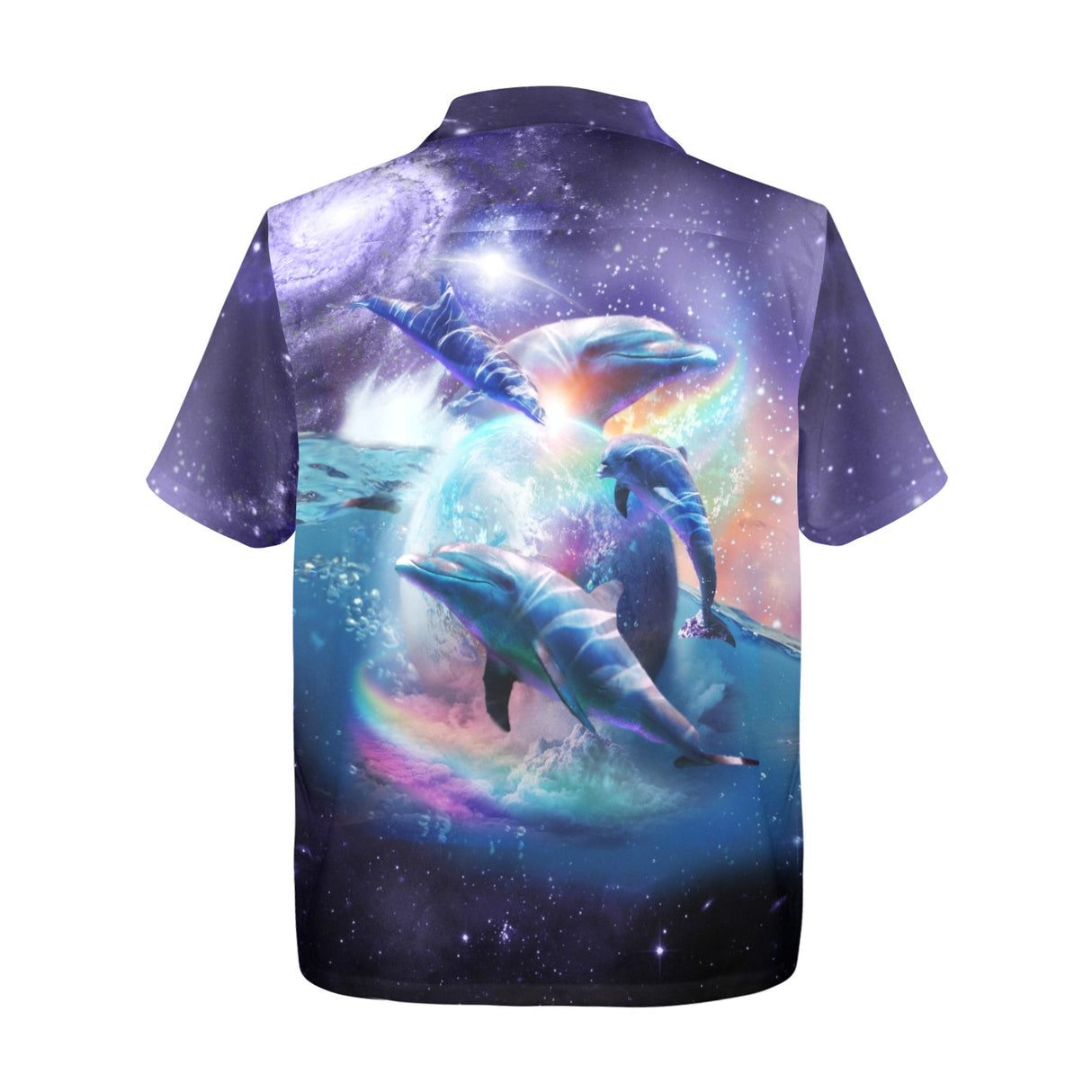 Space Dolphin Vacation Shirt - Galaxy Ocean Hawaiian Button-Up
