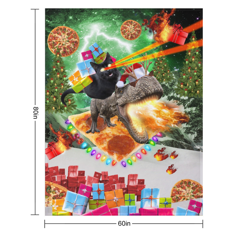 Cat Dinosaur Christmas Throw Blanket