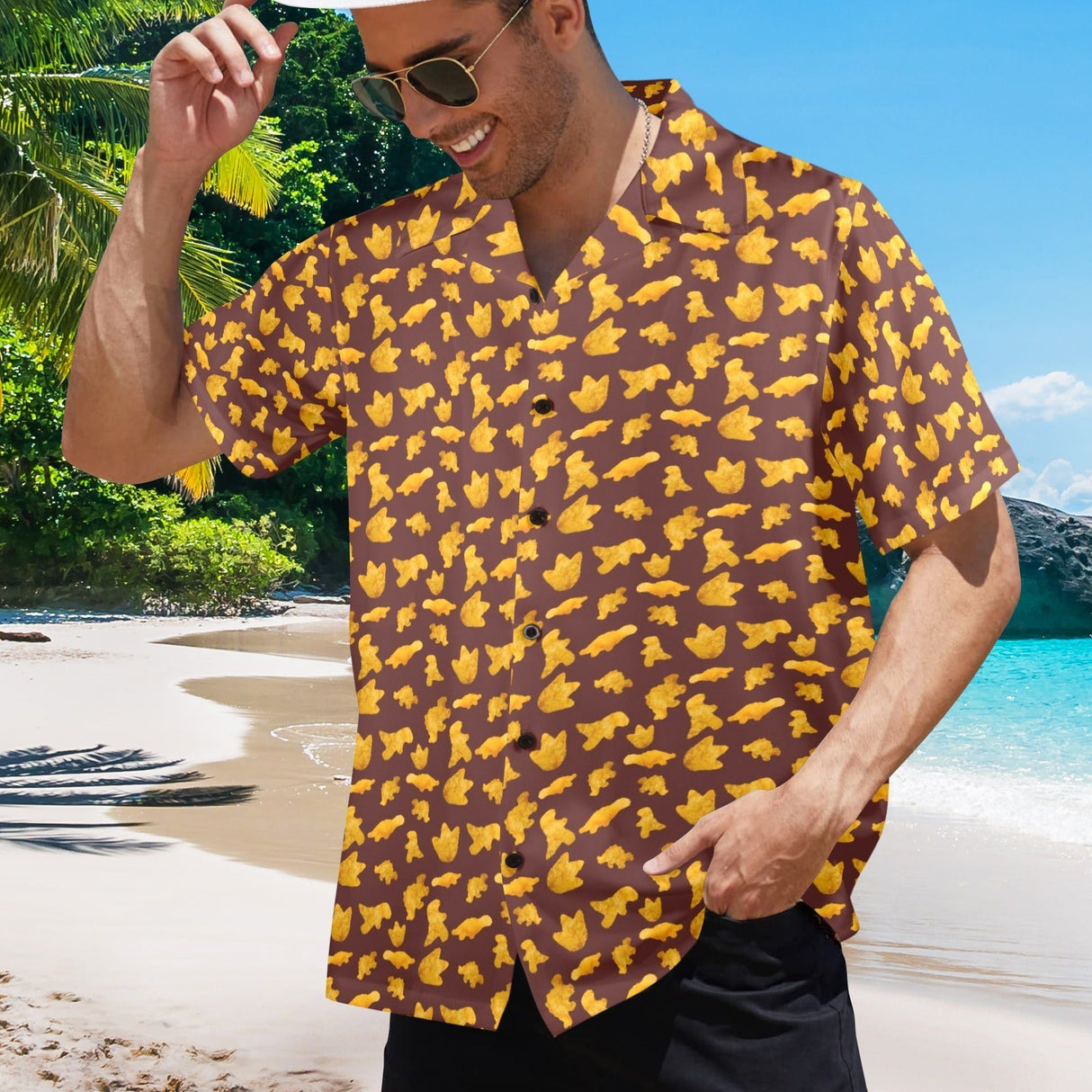 Dinosaur Chicken Nuggets Hawaiian Shirt original product mockup