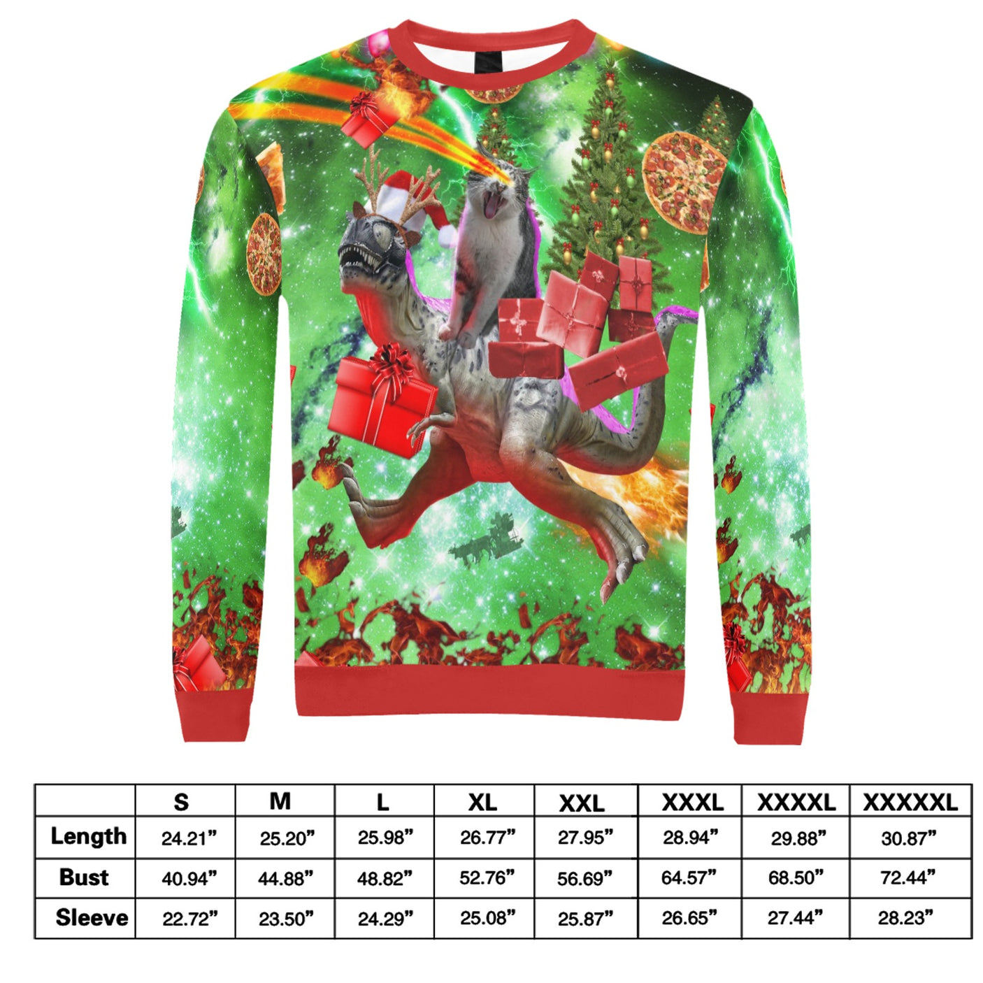 Cat Riding Dinosaur Ugly Christmas Sweater