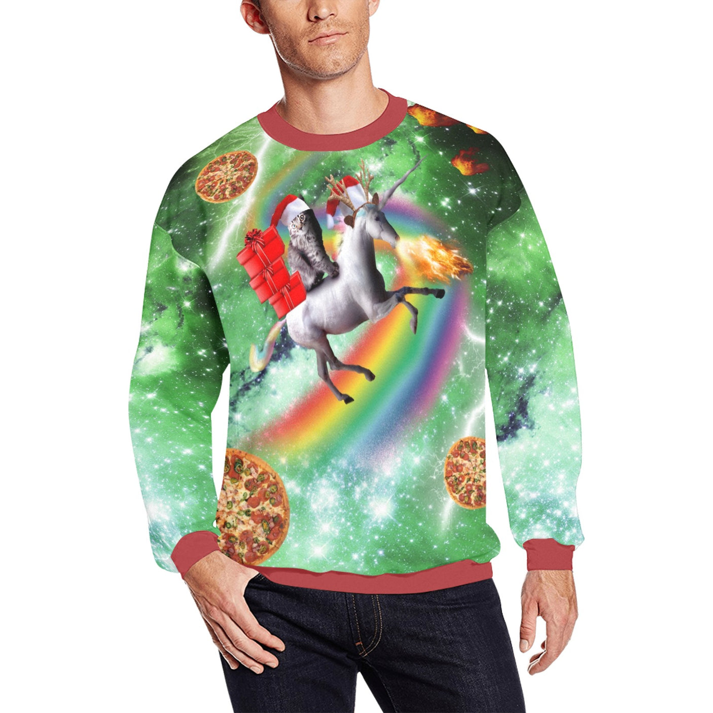 Cat Riding Unicorn Ugly Christmas Sweater