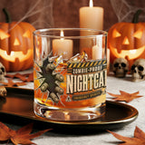 Zombie fingertips breaking through cracked glass beside a vintage nightcap label on whiskey glasses, product view 5