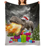 Dinosaur Santa Christmas Throw Blanket