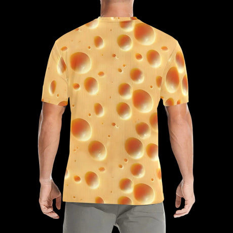 Photoreal Swiss cheese pattern with rounded holes on men's t-shirts, product view 4
