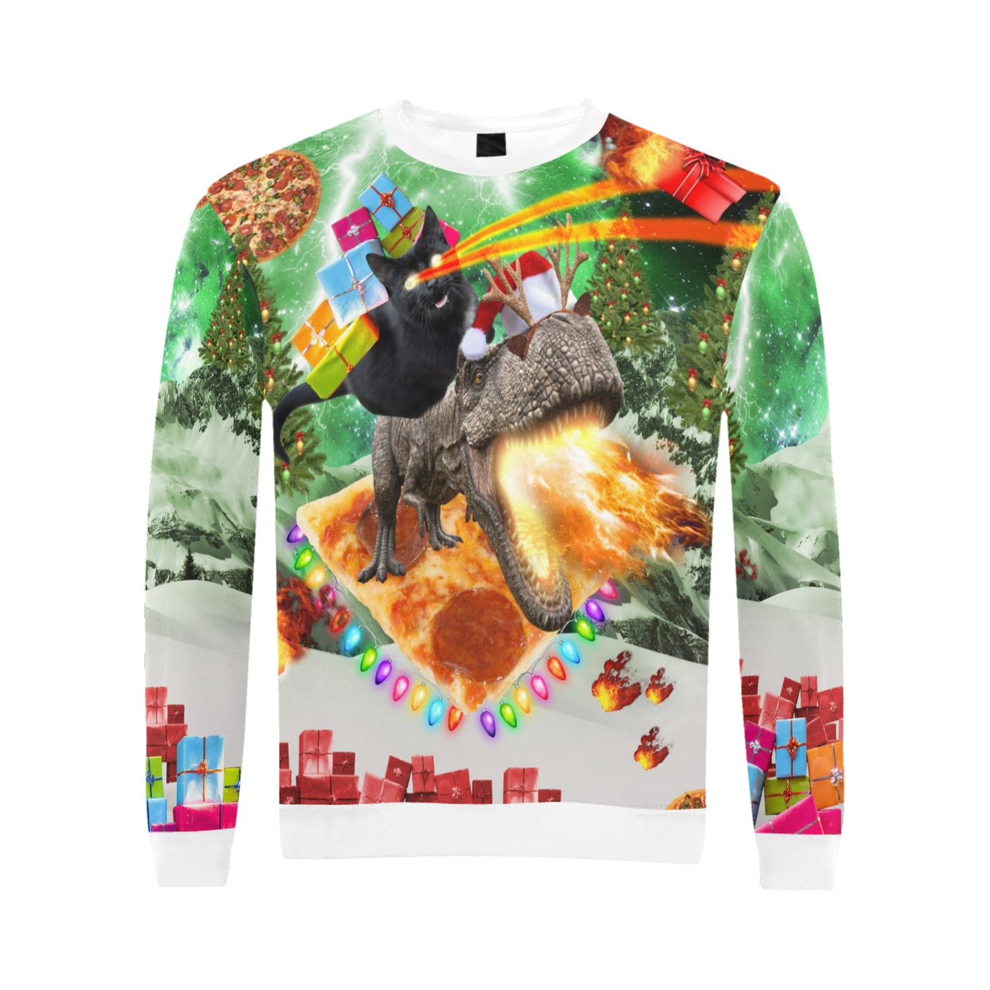 Cat Riding Dinosaur Ugly Christmas Sweater