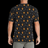 White ghosts and orange jack-o'-lanterns repeating on black on men's t-shirts, product view 2
