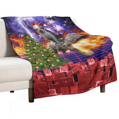 Christmas Cat Dinosaur Throw Blanket