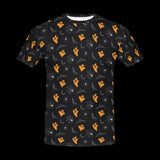 White ghosts and orange jack-o'-lanterns repeating on black on men's t-shirts