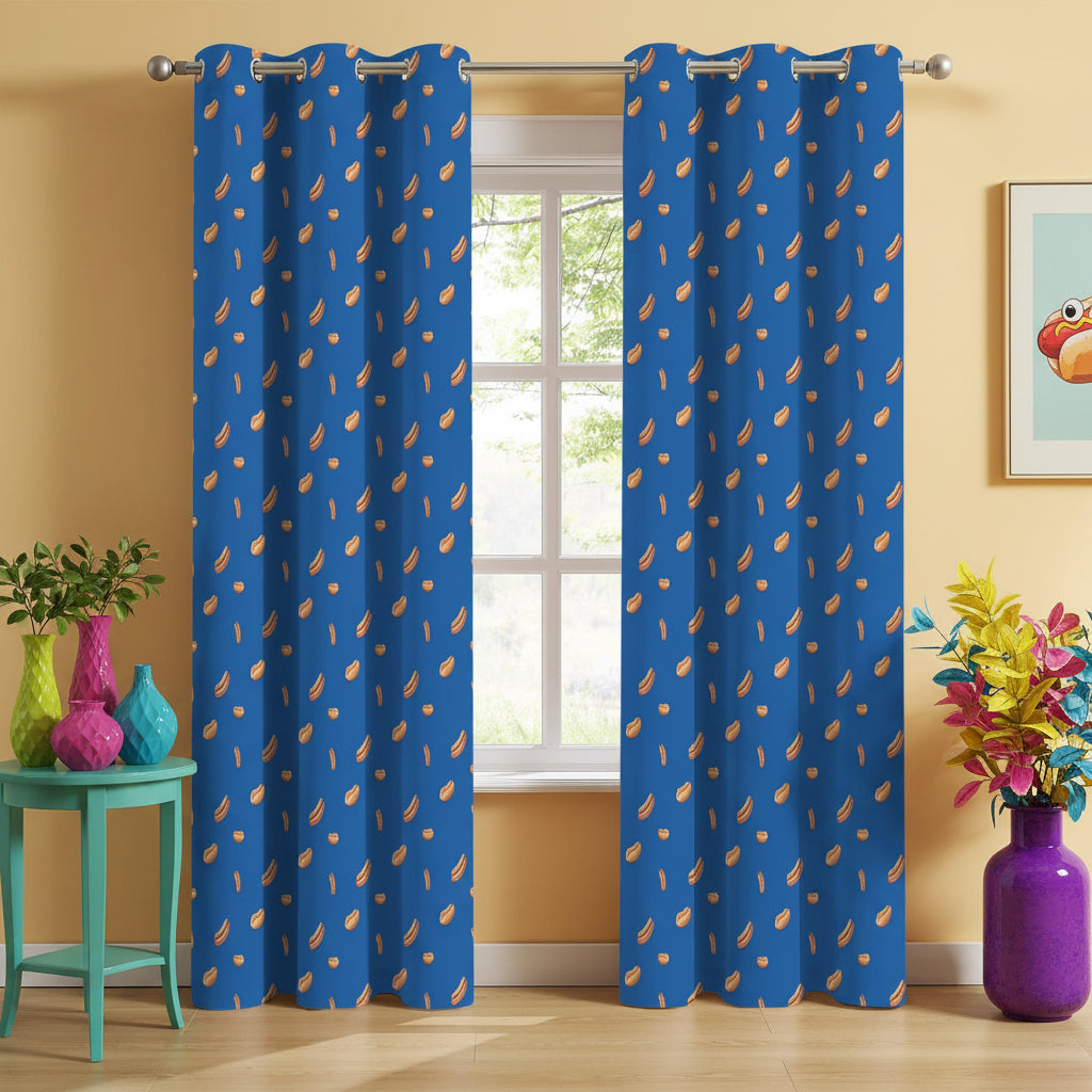 Hot Dog Pattern Curtains – Funny Food Grommet Set, 52 x 84 in