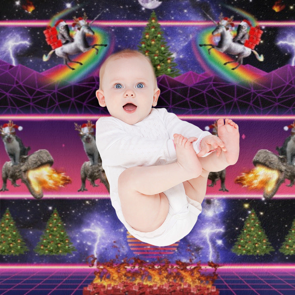 Cat Synthwave Christmas Throw Blanket