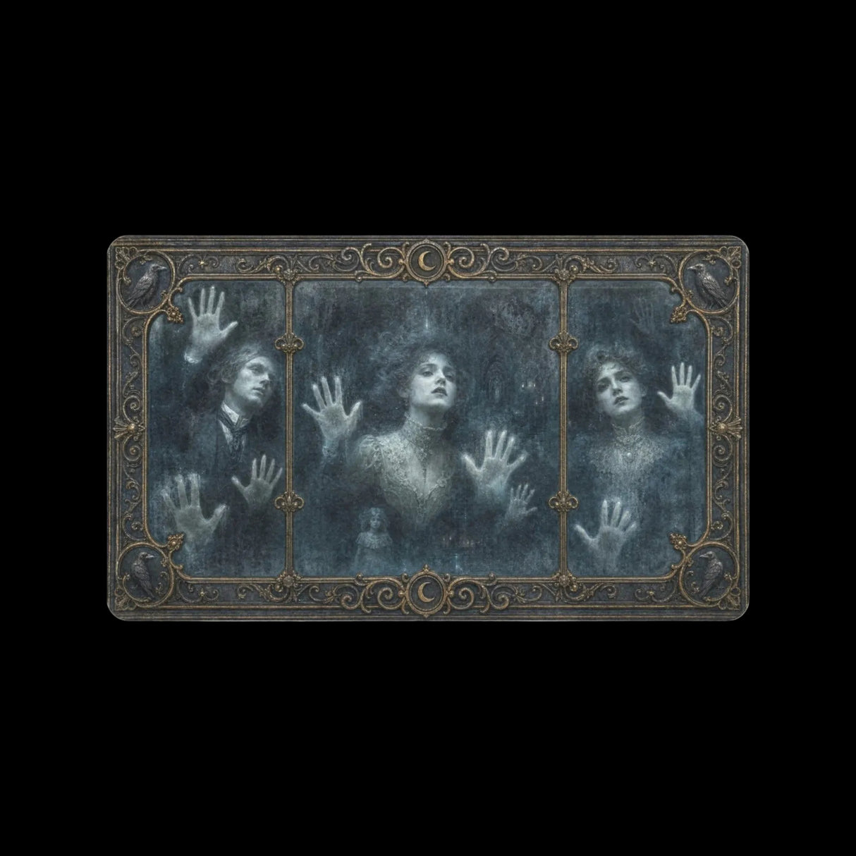 Pale ghosts pressing beneath an ornate Victorian glass window on doormats, product view 2