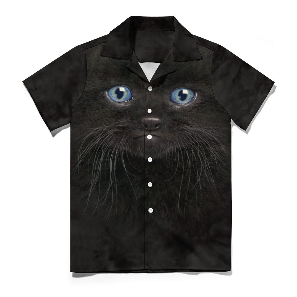 Black Kitten Face Hawaiian Shirt | Button Up Down Shirt