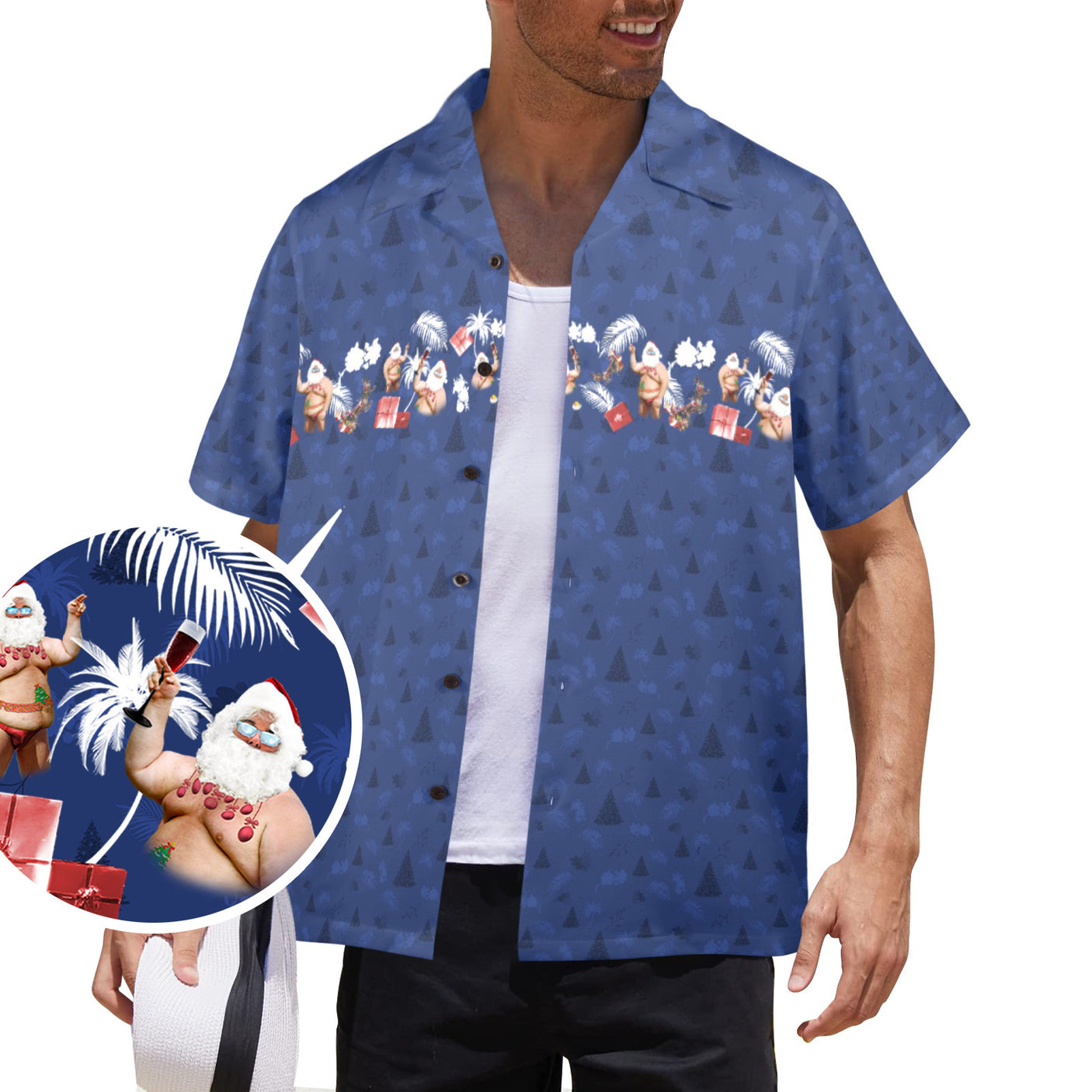 Christmas in July Santa Hawaiian Guayabera Shirt