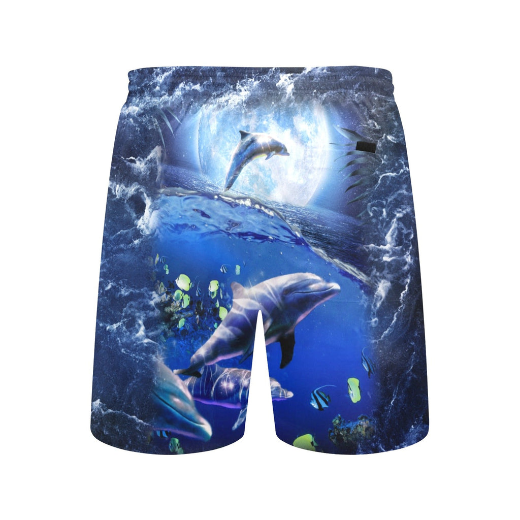 Moon Dolphin Swim Trunks | Men's Swimming Beach Shorts - Random Galaxy
