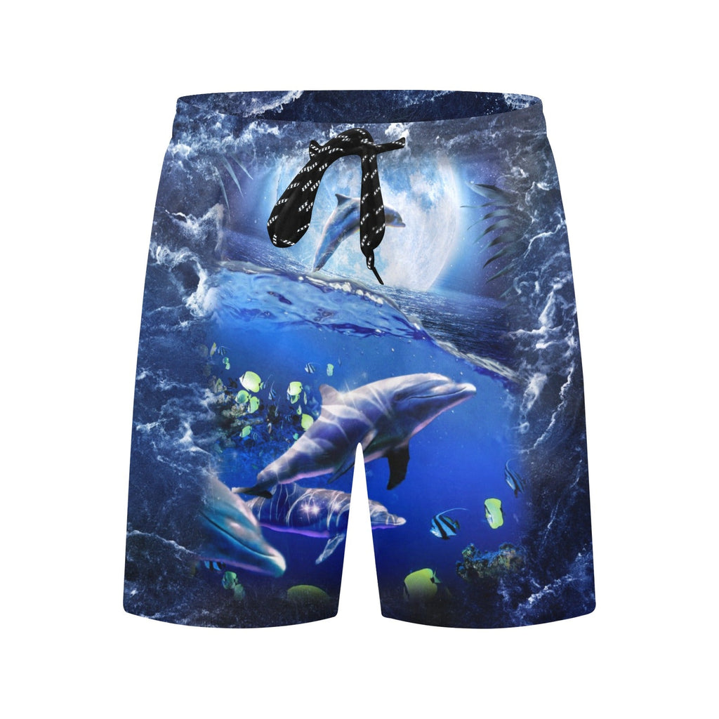 Moon Dolphin Swim Trunks | Men's Swimming Beach Shorts - Random Galaxy