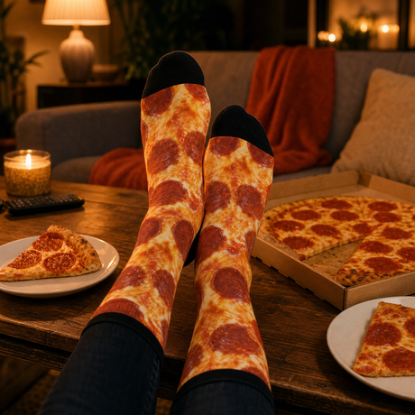Pizza Socks - funny pizza night lifestyle product mockup