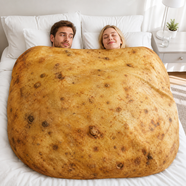 Potato Throw Blanket - funny couple sleeping under oversized potato blanket