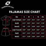 Men's short pajama set size chart for sizes S to 2XL