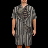 Male model wearing the Sleepwalking Dead men's horror short pajama set on a black background
