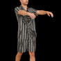 Male model wearing the Sleepwalking Dead horror pajama set with arms extended in a sleepwalking pose