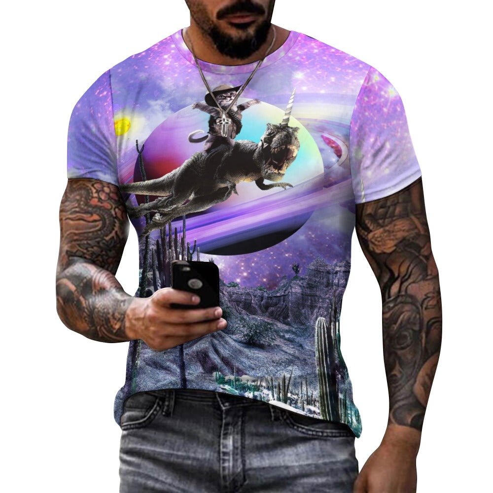 Space Cat Riding Dinosaur Shirt - Random Galaxy