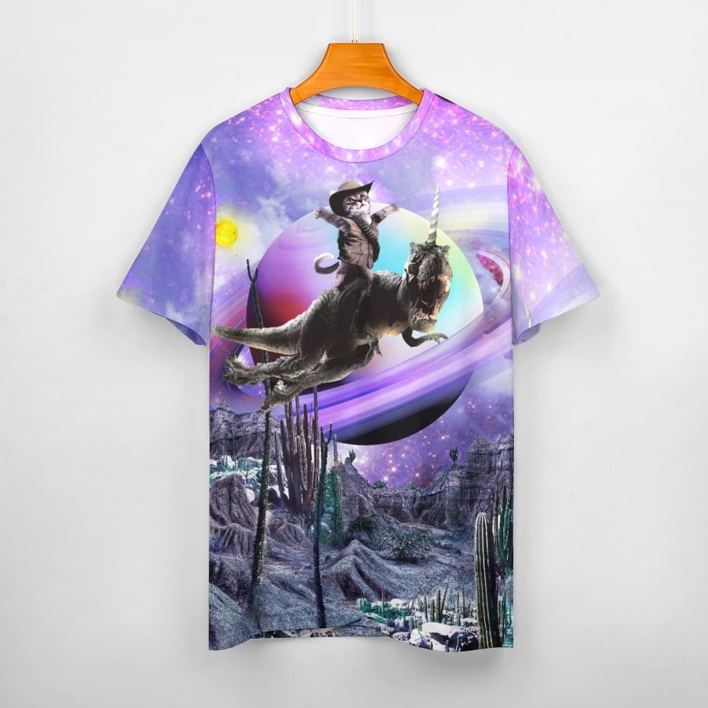 Space Cat Riding Dinosaur Shirt - Random Galaxy