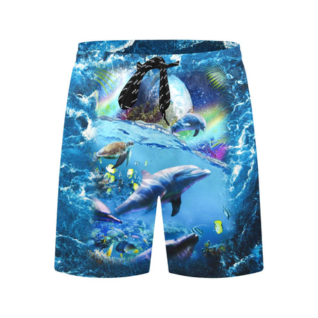 Space Dolphin Swim Trunks | Men's Swimming Beach Shorts - Random Galaxy