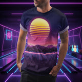 Synthwave Neon Sunset T-Shirt - Retro 80s Graphic Tee