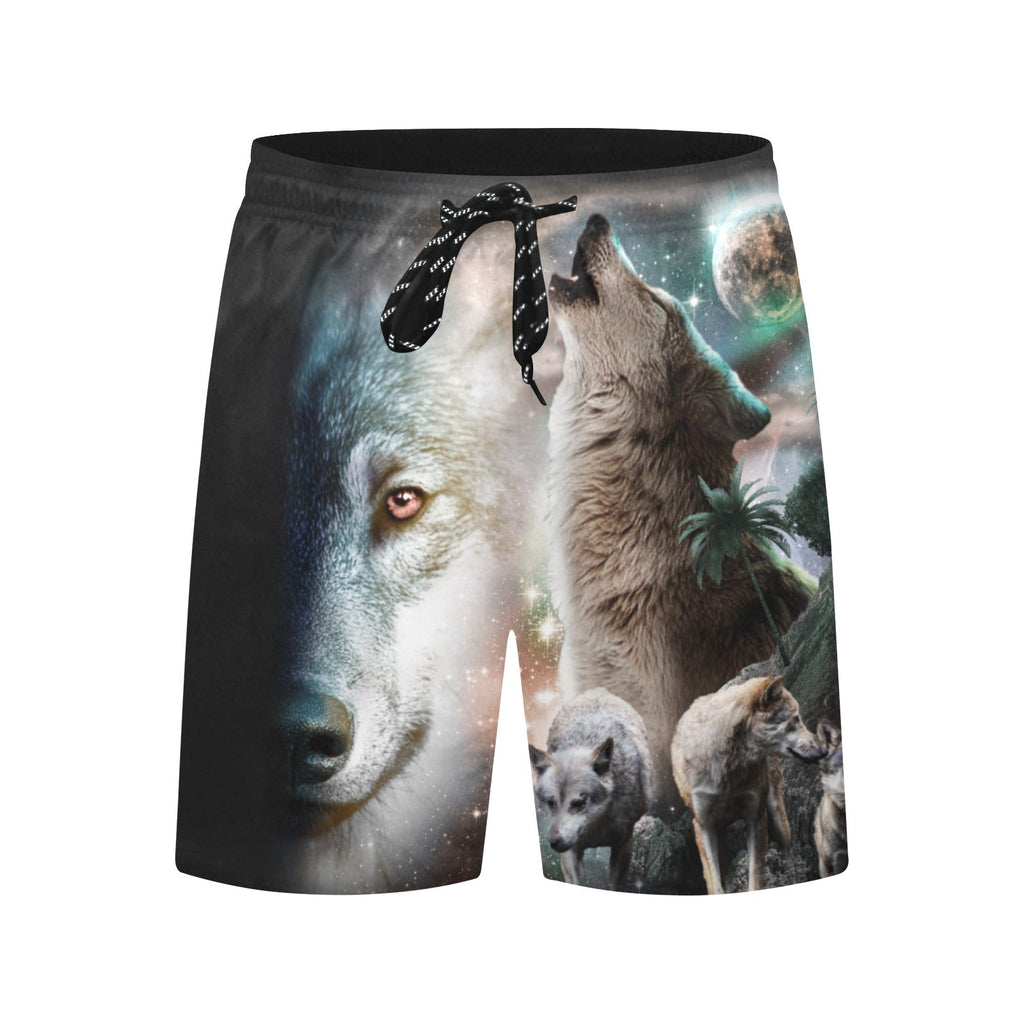 Tropical Wolf Howling Swim Trunks | Men's Swimming Beach Shorts - Random Galaxy