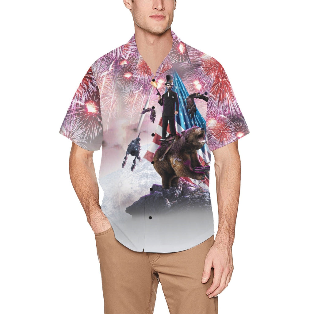 Abe Lincoln Riding Bear Hawaiian Shirt | AOP 3D Tee Shirts - Random Galaxy Official