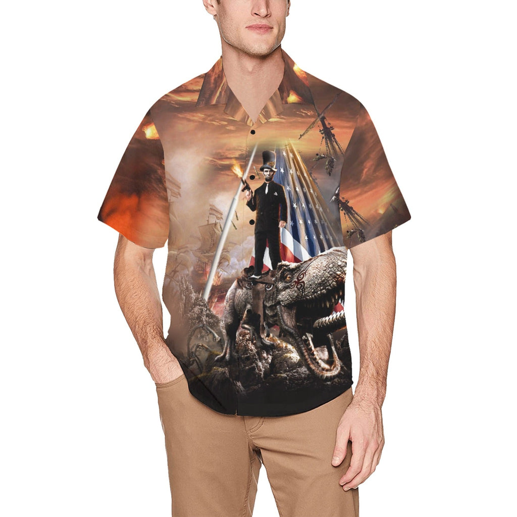 Abe Lincoln Riding Dinosaur Hawaiian Shirt | AOP 3D Tee Shirts - Random Galaxy Official