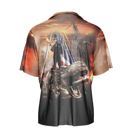 Abe Lincoln Riding Dinosaur Hawaiian Shirt | Button Up Down Shirt - Random Galaxy Official