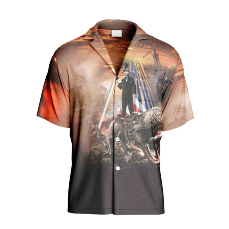 Abe Lincoln Riding Dinosaur Hawaiian Shirt | Button Up Down Shirt - Random Galaxy Official