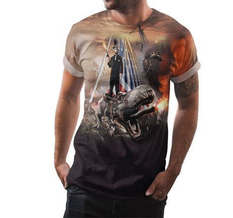 Abe Lincoln Riding Dinosaur Shirt | AOP 3D Tee Shirts - Random Galaxy Official