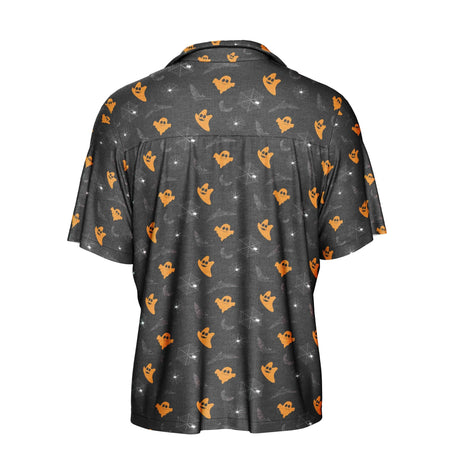 Bat Ghost Halloween Hawaiian Button Shirt | Button Up Down Shirt - Random Galaxy
