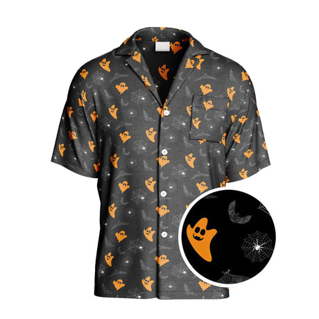 Bat Ghost Halloween Hawaiian Button Shirt | Button Up Down Shirt - Random Galaxy