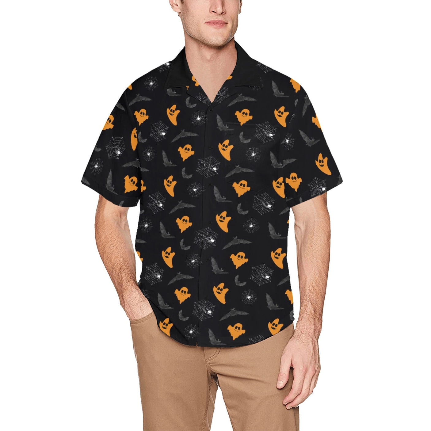 Bat Ghost Halloween Hawaiian Button Shirt - Random Galaxy