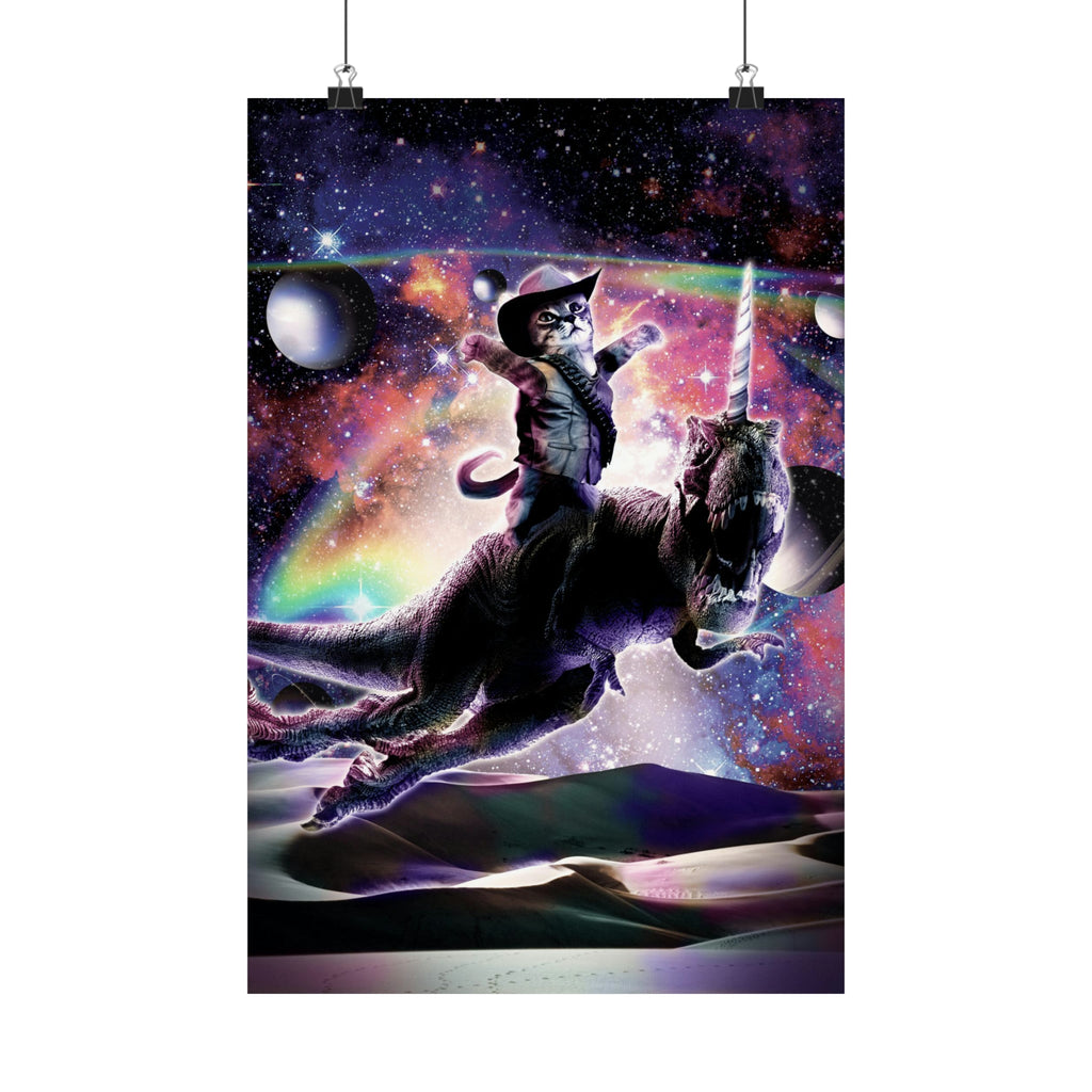 Cat Riding Dinosaur Poster - Random Galaxy