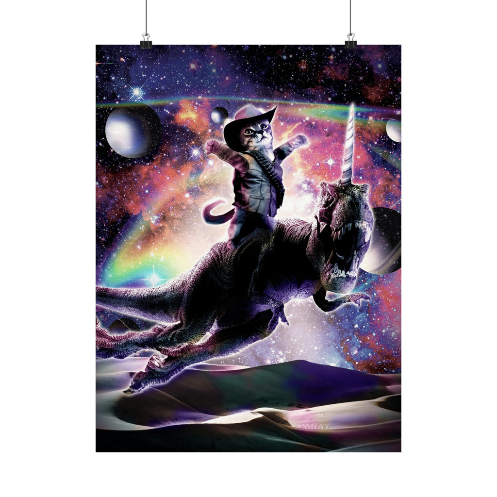 Cat Riding Dinosaur Poster - Random Galaxy