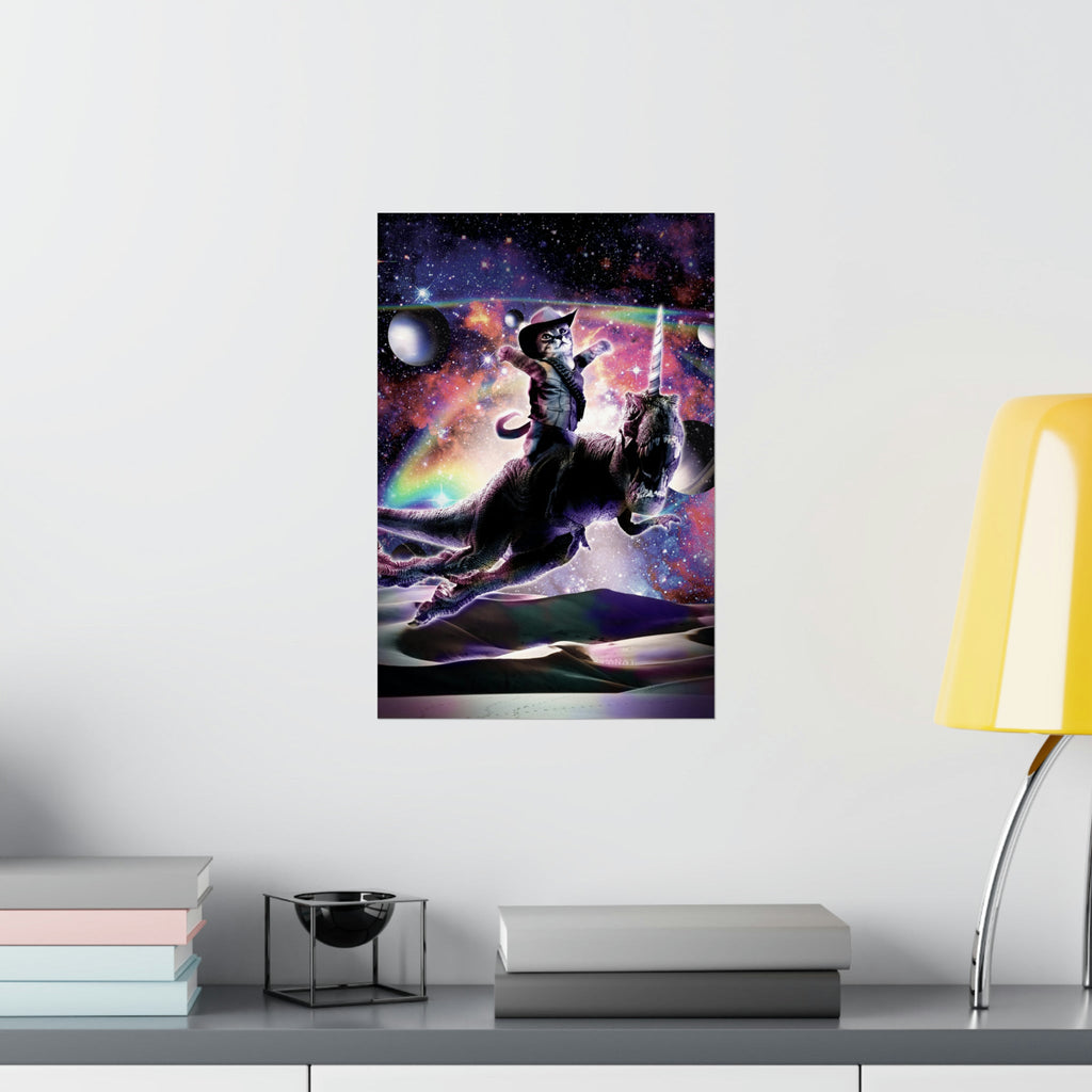 Cat Riding Dinosaur Poster - Random Galaxy