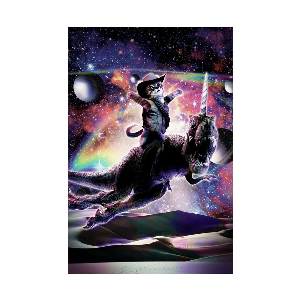 Cat Riding Dinosaur Poster - Random Galaxy