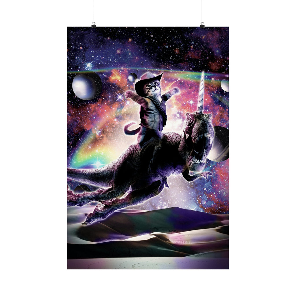 Cat Riding Dinosaur Poster - Random Galaxy