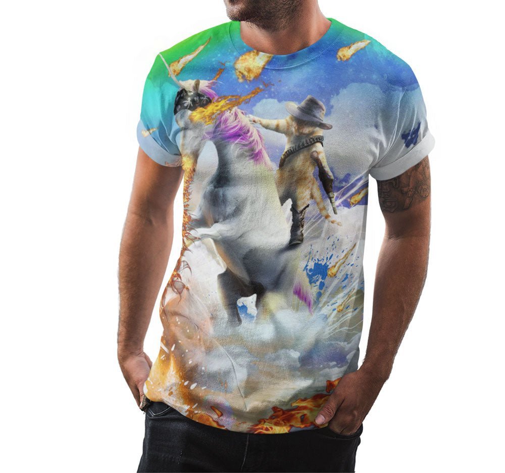 Cat Riding Unicorn Shirt | AOP 3D Tee Shirts - Random Galaxy Official