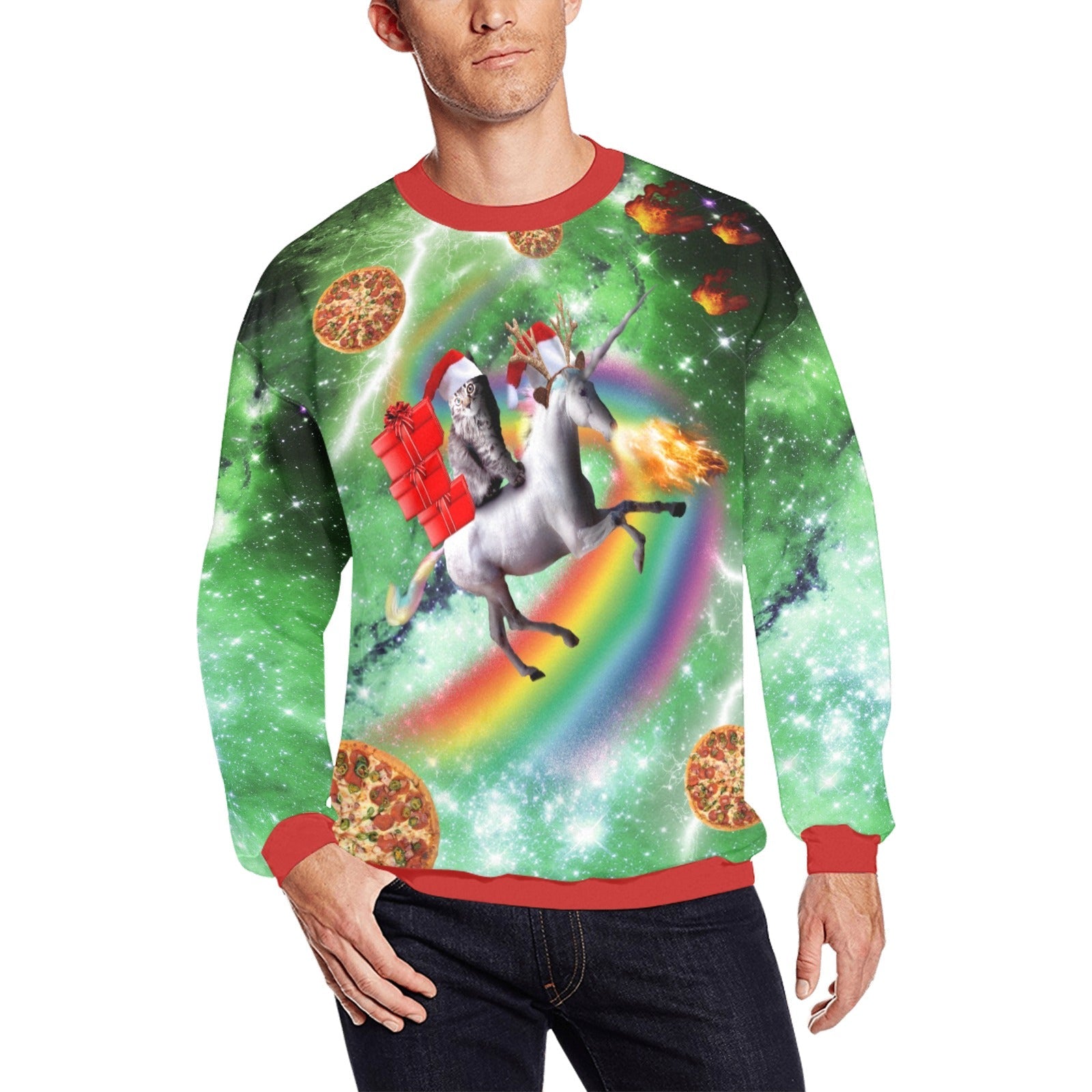 Pull de Noel moche avec licorne et chat