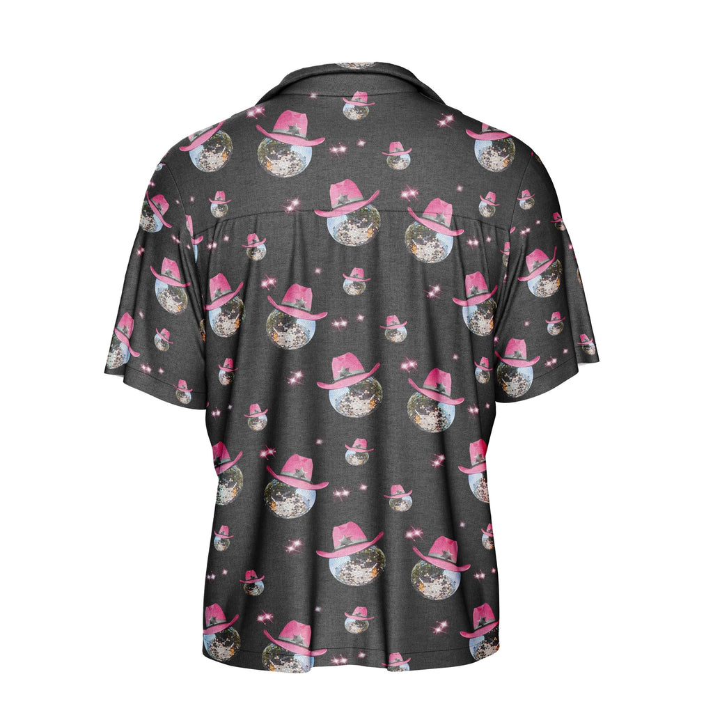 Disco Ball Pink Cowboy Hat Hawaiian Shirt | Button Up Down Shirt - Random Galaxy Official