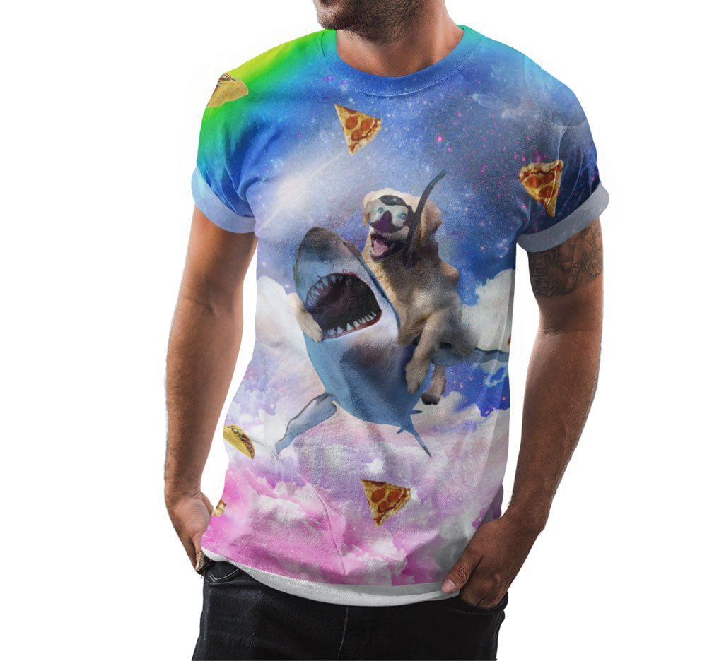 Dog Riding Shark In Space Shirt | AOP 3D Tee Shirts - Random Galaxy Official